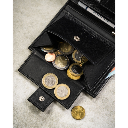 Große Herren-Geldbörse aus echtem Leder in Schwarz, passend für Fahrzeugschein, mit Druckknopfverschluss - Rovicky