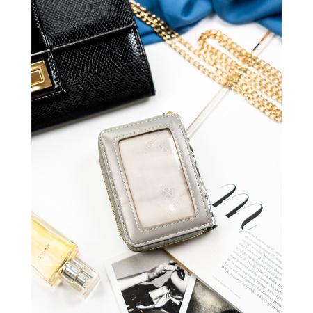 Handliche Damen Geldbörse aus schwarzem Echtleder mit Druckknopf und Reißverschluss – Peterson