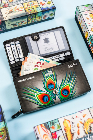 Große Damen Geldbörse aus Leder mit Druckknopf – Rovicky