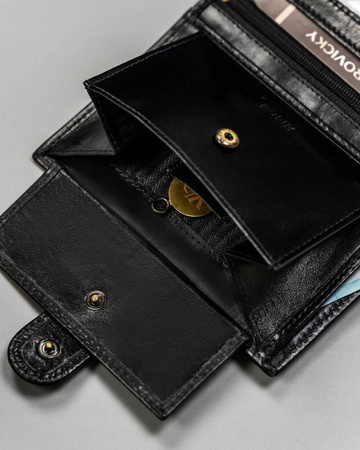 Große Herren Geldbörse aus Leder mit RFID-System und Druckknopfverschluss – Rovicky