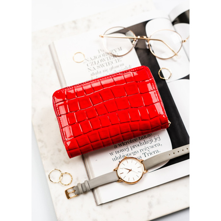 Damen-Geldbörse aus Öko-Leder in Rot mit Krokodilhaut-Prägung - Peterson