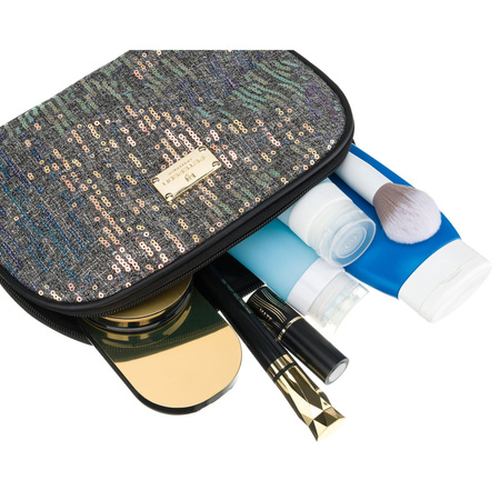 Schwarze Kulturtasche aus synthetischem Material, ein Hauptfach und mit Reißverschluss – Peterson