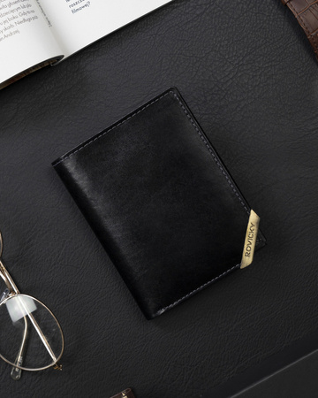 Herren Geldbörse Hochformat aus Glattleder mit goldenem Akzent – Rovicky
