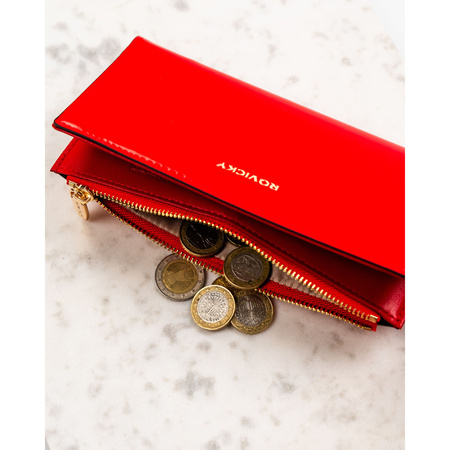 Große Damen-Geldbörse aus Öko-Leder in Rot mit Reißverschluss und Druckknopfverschluss - Rovicky