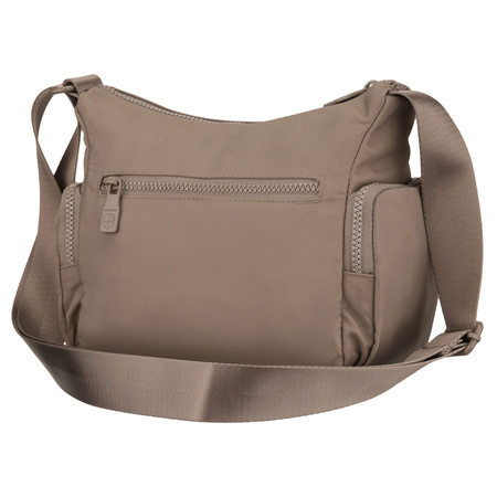 Beigefarbene Damen-Umhängetasche aus Polyester, an einem breiten Gürtel hängend, zweifächrig – Peterson