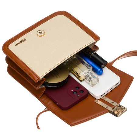 Damen-Umhängetasche in Ecru und Braun, zweifach unterteilt – Peterson