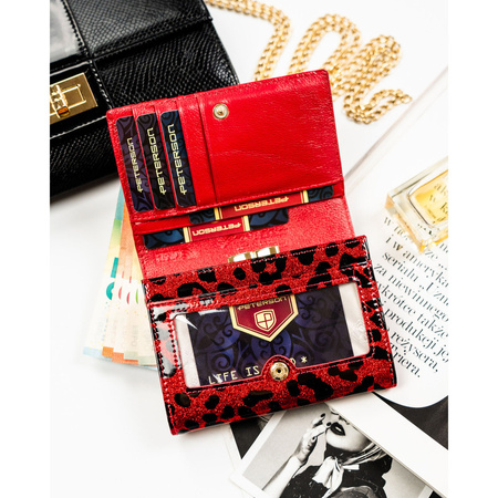 Rote Damen-Geldbörse aus Öko-Leder und Naturleder mit Fleckenmuster - Peterson