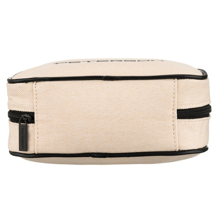 Beige-schwarze Kosmetiktasche aus synthetischem Stoff mit transparentem Panel – Peterson