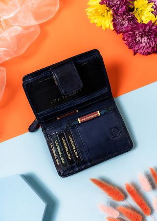 Marineblaue Damen Geldbörse für Dokumente und Karten mit RFID – Rovicky