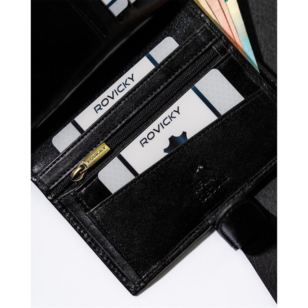 Herren Geldbörse aus schwarzem Leder mit Verschluss und RFID-Schutz – Rovicky