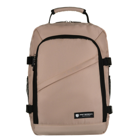 Beiger Reise-Rucksack aus Polyester, an verstellbaren Schultergurten hängend - Peterson