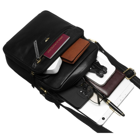 Schwarze Herren-Tasche aus echtem Leder mit verstellbarem Schulterriemen – Peterson