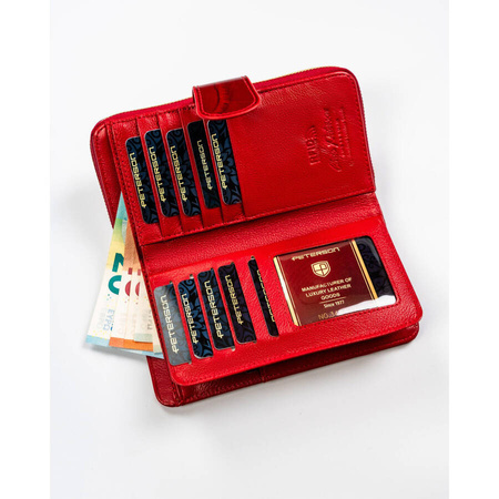 Vertikale Damen Geldbörse aus Leder mit Druckknopf und Reißverschluss – Peterson