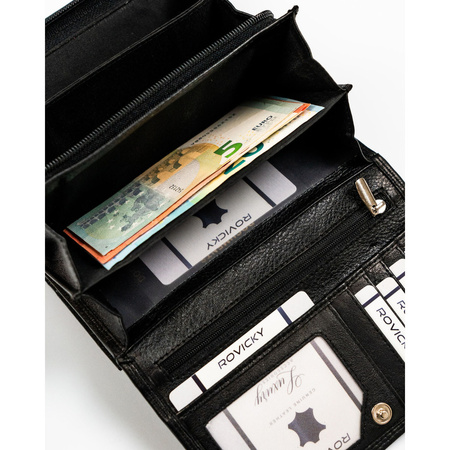 Schwarze Damen Geldbörse aus Leder mit RFID-Schutz – Rovicky