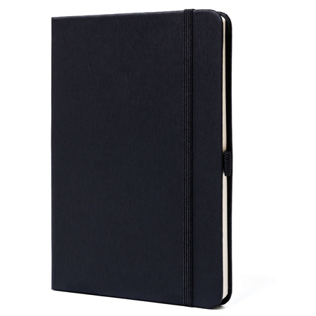 Schwarzes Notizbuch im B6-Format, mit Punkten bedruckt, ausgestattet mit einem Verschlussgummi – Peterson