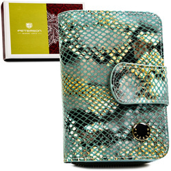 Mittlere Damen Geldbörse aus echtem Leder im Hochformat mit Druckknopf-, Bügel- und Reißverschluss – Peterson