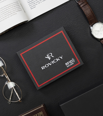 Herren Geldbörse Querformat mit silbernem Akzent aus Glattleder – Rovicky