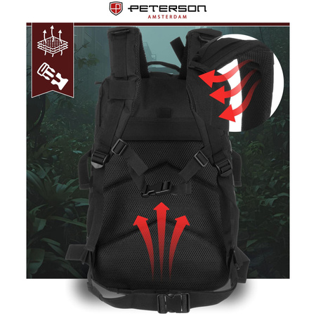 Großer, taktischer Militärrucksack aus Nylon in Schwarz – Peterson