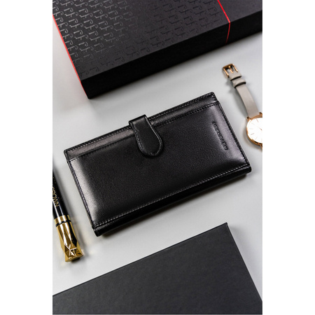 Großer, praktischer Damen Geldbörse mit Druckknopf aus Leder – Peterson