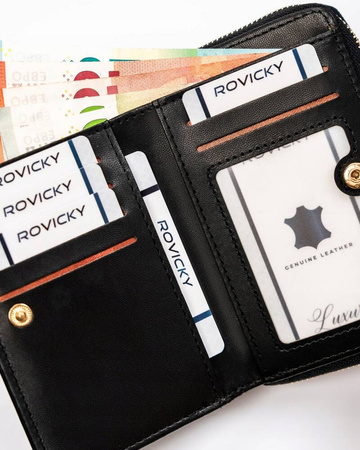 Kompakte Damen-Geldbörse im Federmäppchen-Stil in Schwarz – Rovicky