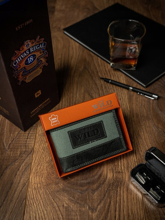 Herren Geldbörse quer mit Jeansdetails aus Nubukleder – Always Wild