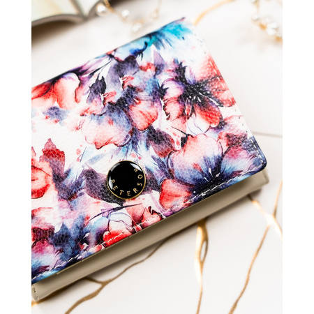 Damen-Geldbörse mit Blumenmuster aus Natur- und Öko-Leder, mit Druckknopfverschluss – Peterson