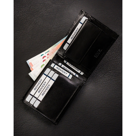 Herren Geldbörse aus schwarzem Leder ohne äußeren Verschluss – Rovicky