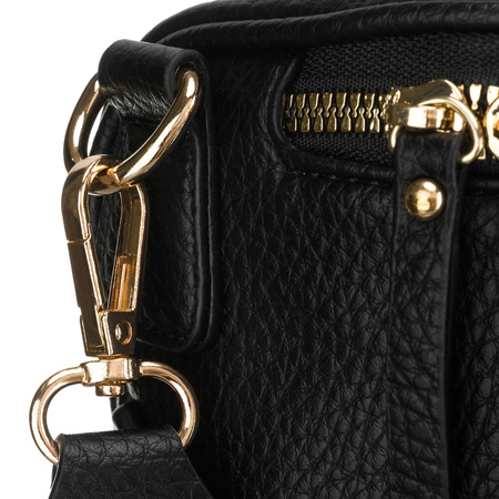 Schwarze Damen-Umhängetasche aus Öko-Leder, aufgehängt an einem verstellbaren Gürtel – Rovicky