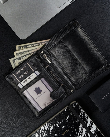 Große schwarze Herren Geldbörse aus Echtleder mit RFID-Schutz – Ronaldo