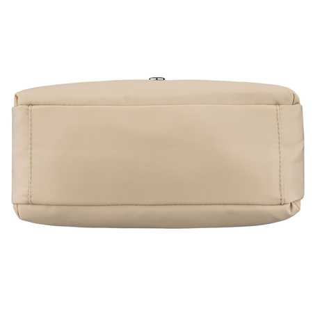 Beigefarbene, praktische Damen-Umhängetasche aus Polyester, aufgehängt an Griffen und einem abnehmbaren Gürtel – Peterson