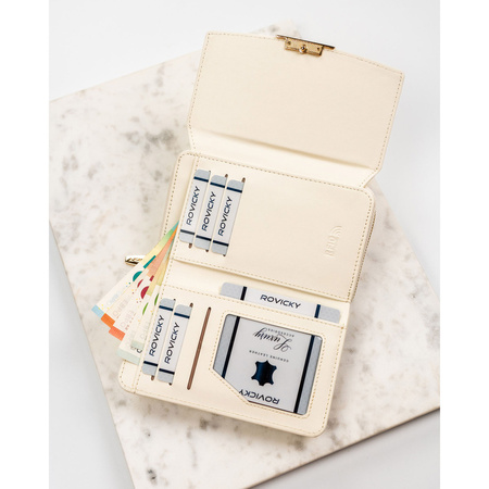 Mittelgroße Damen-Geldbörse aus Öko-Leder in Beige, Modell mit Platz für Fahrzeugschein - Rovicky