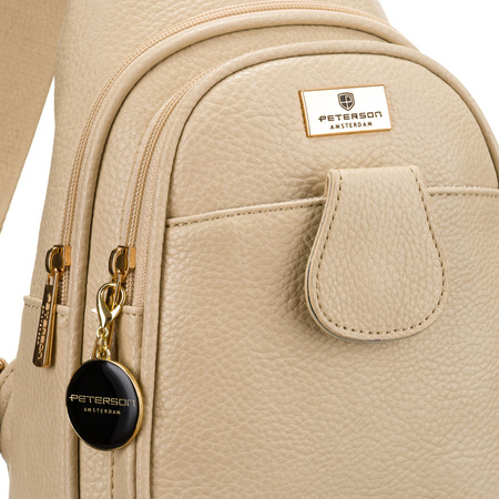 Moderne, funktionale beige Damen Gürteltasche Crossbody aus Öko-Leder – Peterson