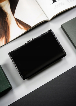 Damen Geldbörse aus echtem und Öko-Leder mit Bügelverschluss und Druckknopf – 4U Cavaldi