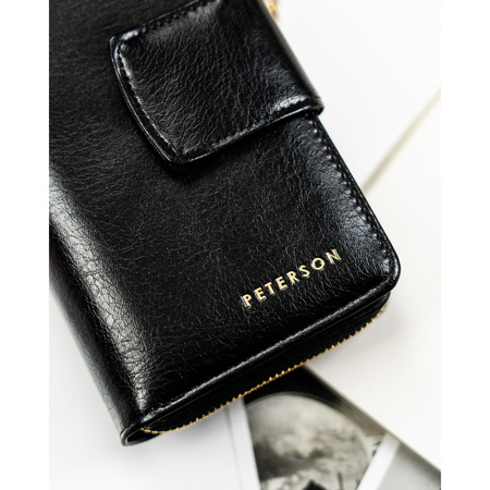 Große, vertikale Damen Geldbörse aus schwarzem Öko-Leder – Peterson