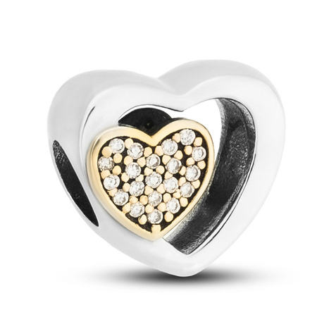 Silberner Charm Doppeltes Herz mit Zirkonia für Modulararmband – Peterson