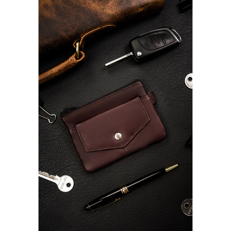 Braunes Leder Schlüsseletui mit Reißverschlusstaschen