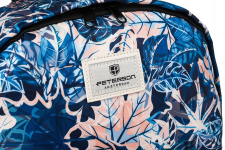 Schulrucksack mit blauen und rosafarbenen Blättern, verstellbare Schultergurte – Peterson