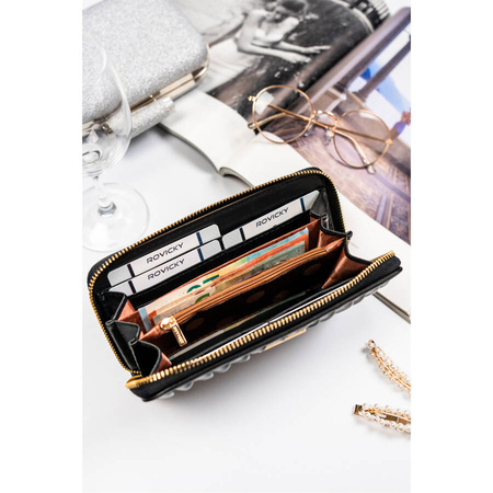 Große Damen Geldbörse aus schwarzem Öko-Leder mit Reißverschluss – Rovicky