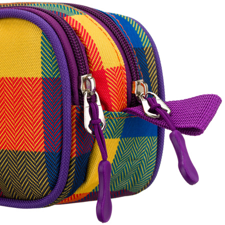 Schuletui aus Polyester mit Karomuster, zweifach unterteilt mit Reißverschlüssen - Peterson