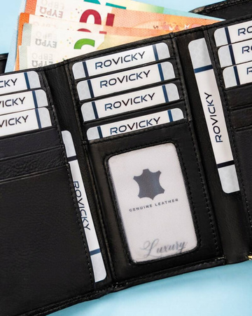 Große Damen Geldbörse mit Druckknopf aus echtem Leder – Rovicky