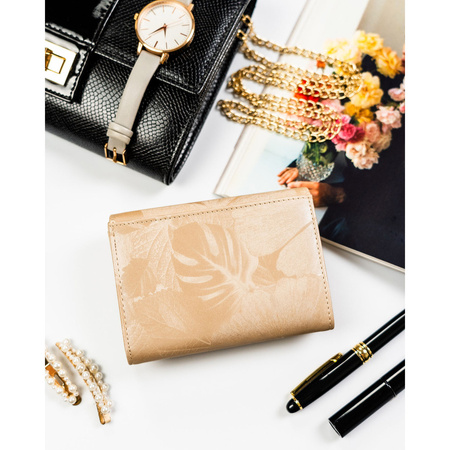 Beige Damen-Geldbörse aus Natur- und Öko-Leder mit RFID-System - Peterson