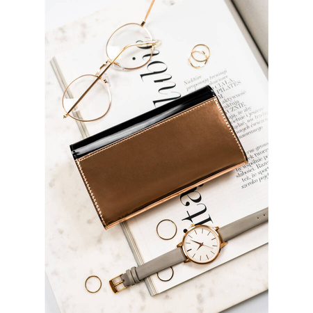 Damen Geldbörse aus echtem Leder in Schwarz-Gold mit Reißverschlusstasche – Peterson