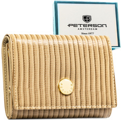 Beige, geräumige Damen-Geldbörse aus Natur- und Öko-Leder mit RFID-System – Peterson