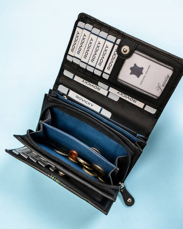 Damen Geldbörse mit Druckknopf aus echtem Leder – Rovicky