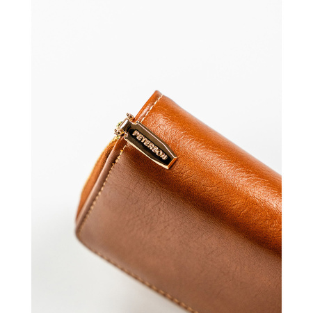 Braune Damen Geldbörse aus Öko-Leder mit Reißverschluss und Druckknopf – Peterson