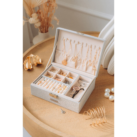 Silberne Schmuckschatulle aus Leder mit Schlüssel und Riegel – Peterson