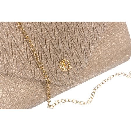 Goldene Damen Clutch mit Fischgrätmuster, Kettenträger und Magnetverschluss – Rovicky