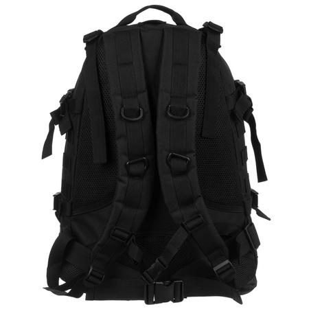 Peterson – Schwarzer Militärrucksack, dreifach unterteilt, an verstellbaren Trägern aufgehängt