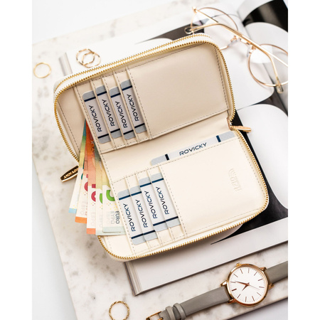 Große Damen-Geldbörse aus Öko-Leder in Weiß mit Reißverschluss - Rovicky