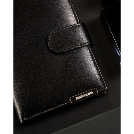 Herren Geldbörse aus schwarzem Leder mit Druckknopf – Ronaldo